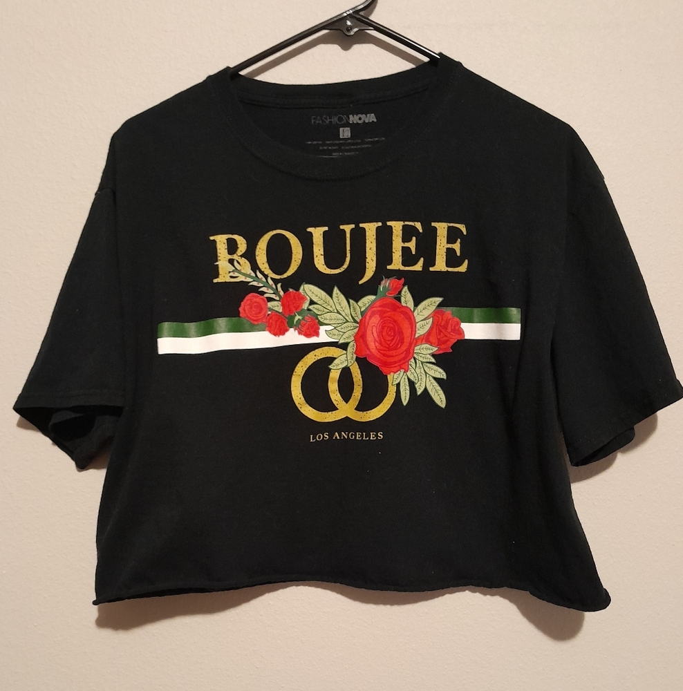 Fashion Nova Black Tee with Red and Yellow Graphic